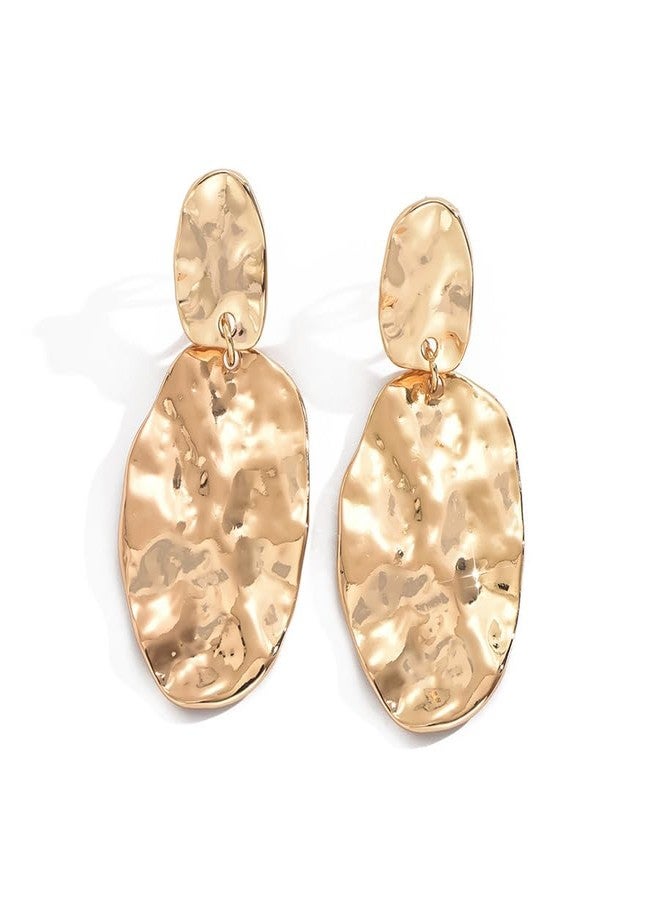 ZENCHEER Chunky Irregular Geometry Clip On Earrings for Women, Matte Gold/Silver Retro Oval Dangle Drop Clip Earrings Non Pierced Clips Stetement Jewelry Gifts (Gold) - Image 1
